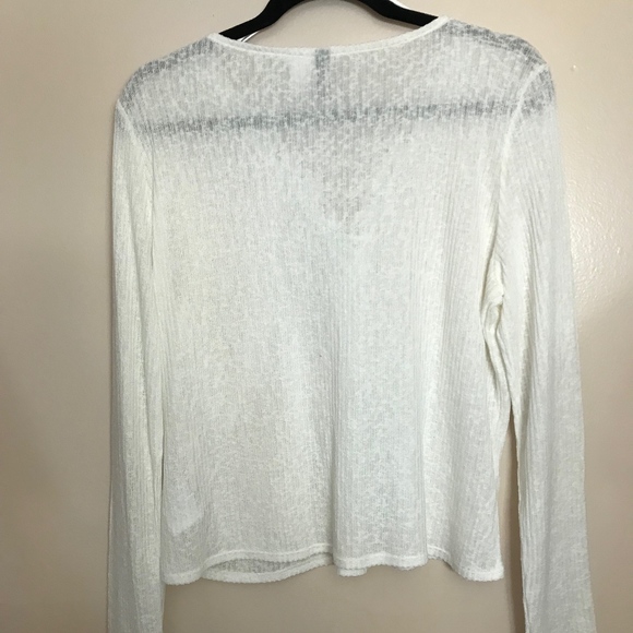 White Long Sleeve Lace up V-Neck Top - Picture 2 of 4